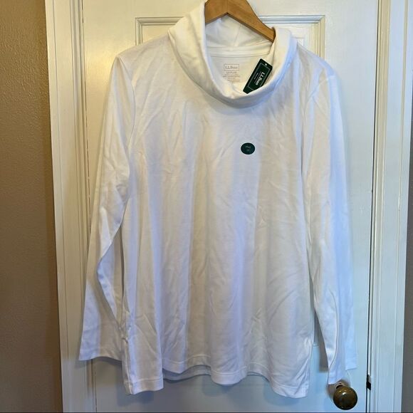 WHITE L.L.Bean Women's Pima Cotton Tee, Long-Sleeve Cowlneck - Picture 4 of 8